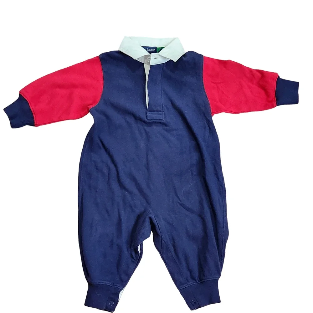 Ralph Lauren Infant One Piece Outfit Red Blue Flag Small 3-6 Months Vintage NWT